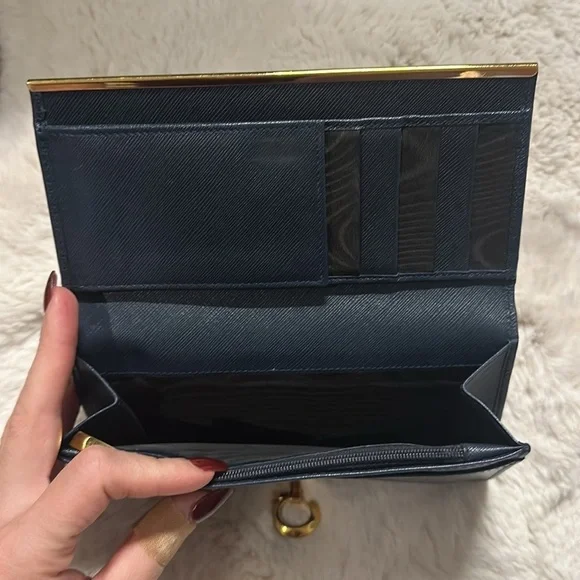 Salvatore Ferragamo Navy Blue Leather Gancini Bit Continental Long Wallet - Picture 6 of 9